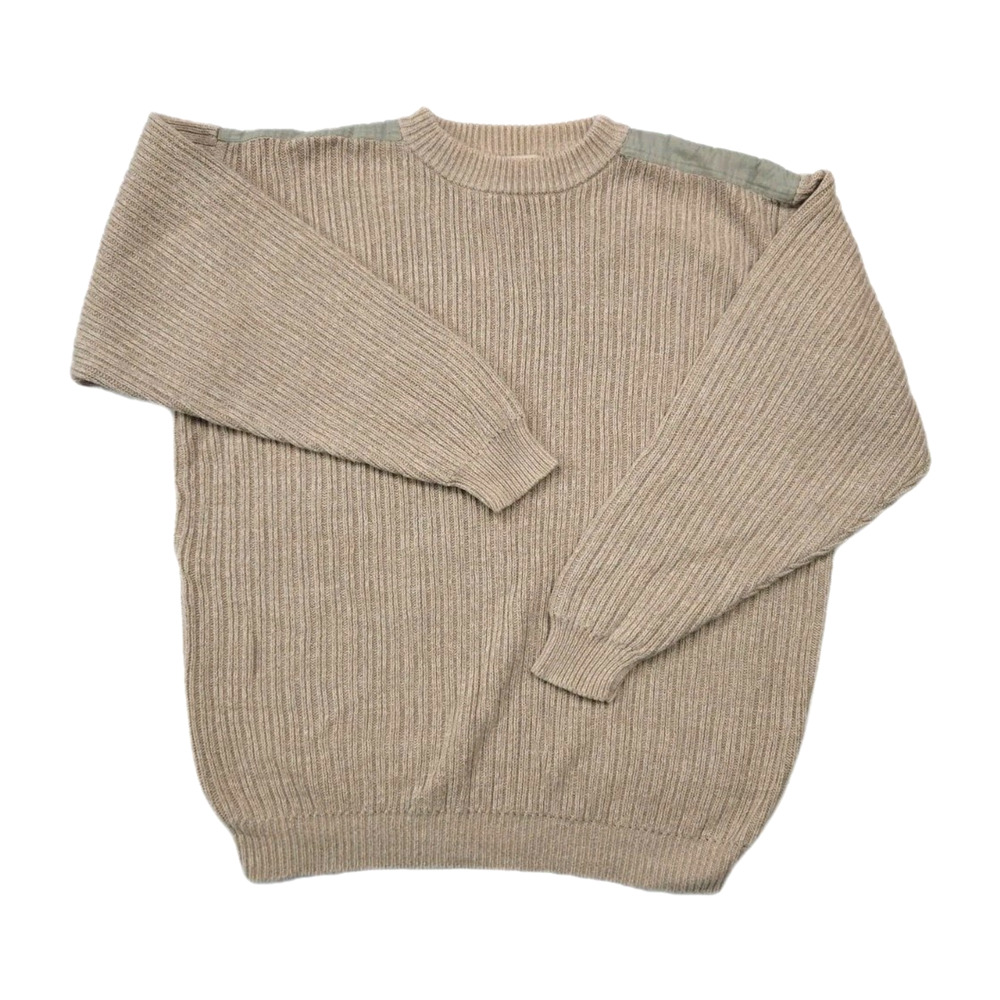 Woolrich Hand framed Sweater Men's XL Sand Tan Cotton Ramie Rib Knit Military